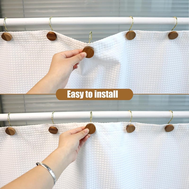 JTDTH Shower Curtain Hooks, Wood Decorative Shower Curtain Rings, Modern Round Log Shower Curtain Hangers, 12PCS Shower Hooks for Shower Curtain Rod, Bedroom, Living Room (Gold) - Image 5